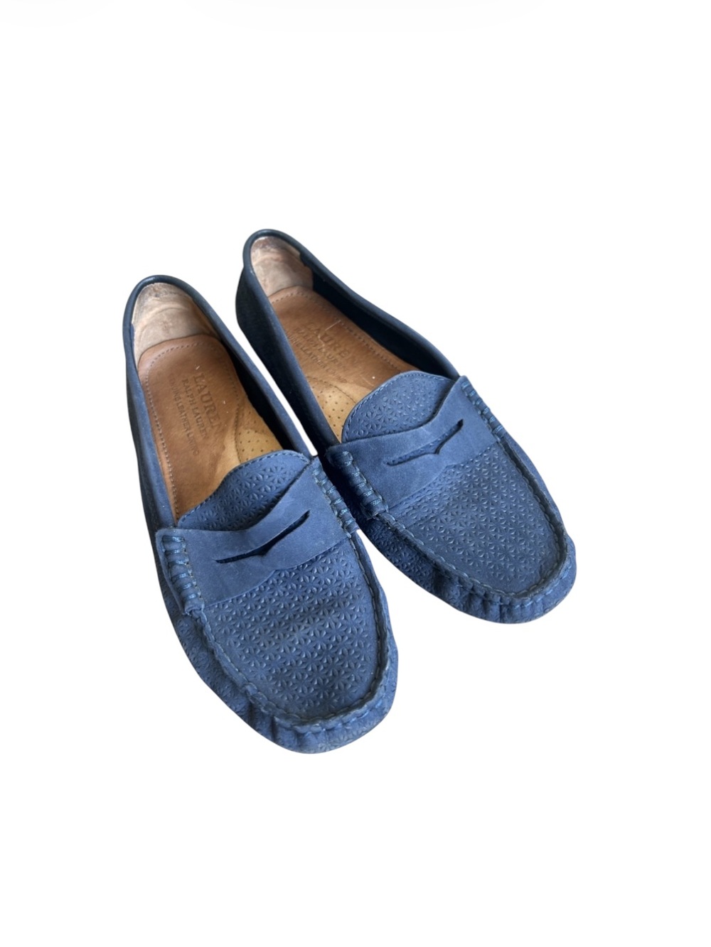 Ralph Lauren Camila Blue Leather Driving Loafers Size 6.5 Moccasin Slip-On Shoes